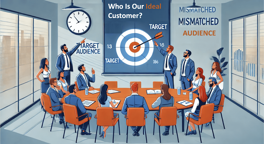 People meeting in a conference room trying to figure out their audience research. Try the Newsletter.